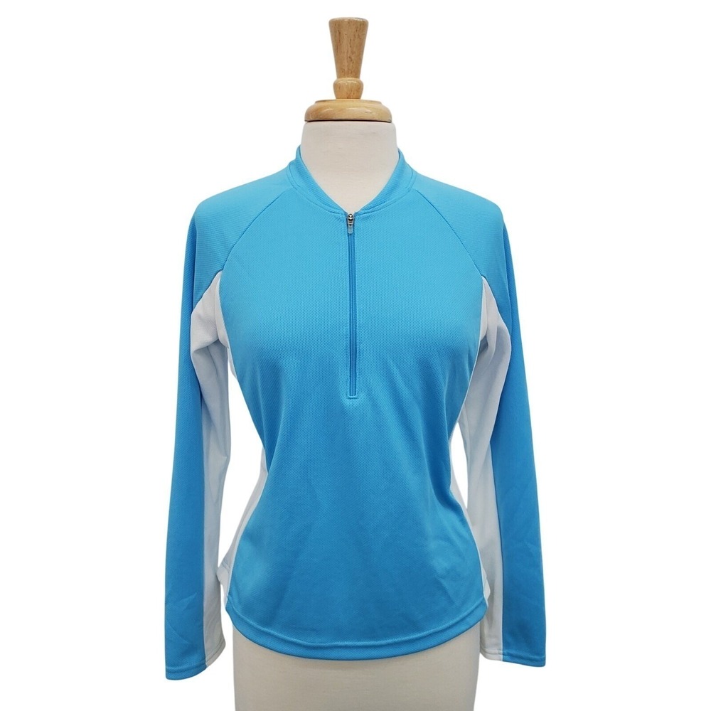 L.L. Bean Blue White Quarter Zip Pullover Top M Women's Lightweight Stretch